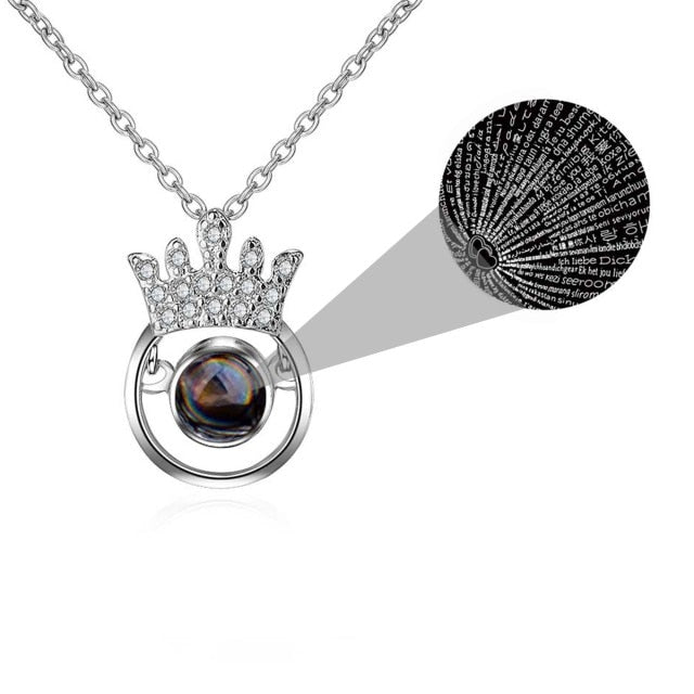 100 Languages I Love You Personalized Name Projection Necklace Classic Round Crown Pendant product photo from Nowadays Fashion