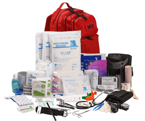 Tactical Trauma Backpack w/Advanced Bleeding Control stocked with essential first aid supplies and medical equipment. product photo from Vitac Solutions