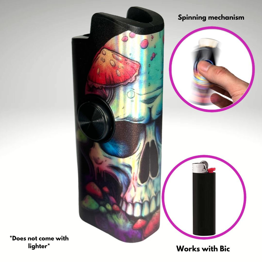 FLKR LYTR® Fidget Spinner Lighter Case "Red Mushroom Skull" for Bic® Spinner Lighter Case product photo from Flkrlytr