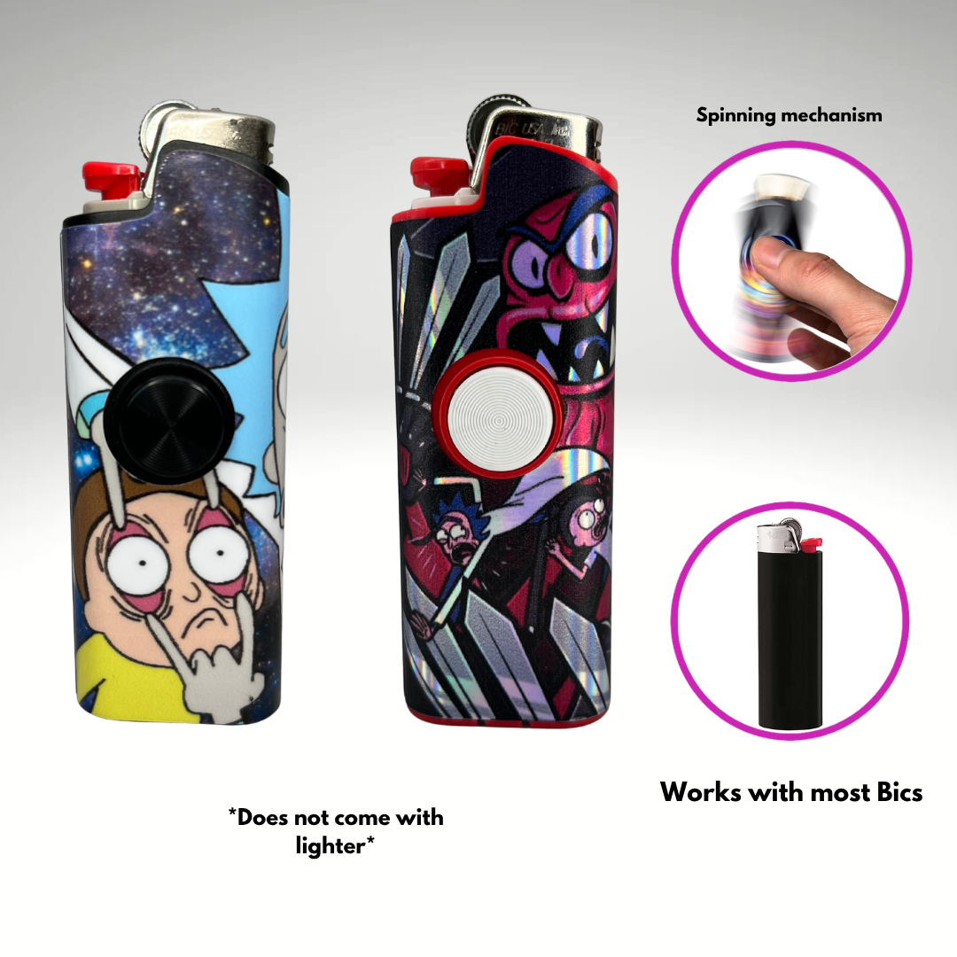 FLKR LYTR™ | R&M + Scarie Terrie 2Pk Fidget Spinner Lighter Case for Bic | FLKR LYTR product photo from Flkrlytr