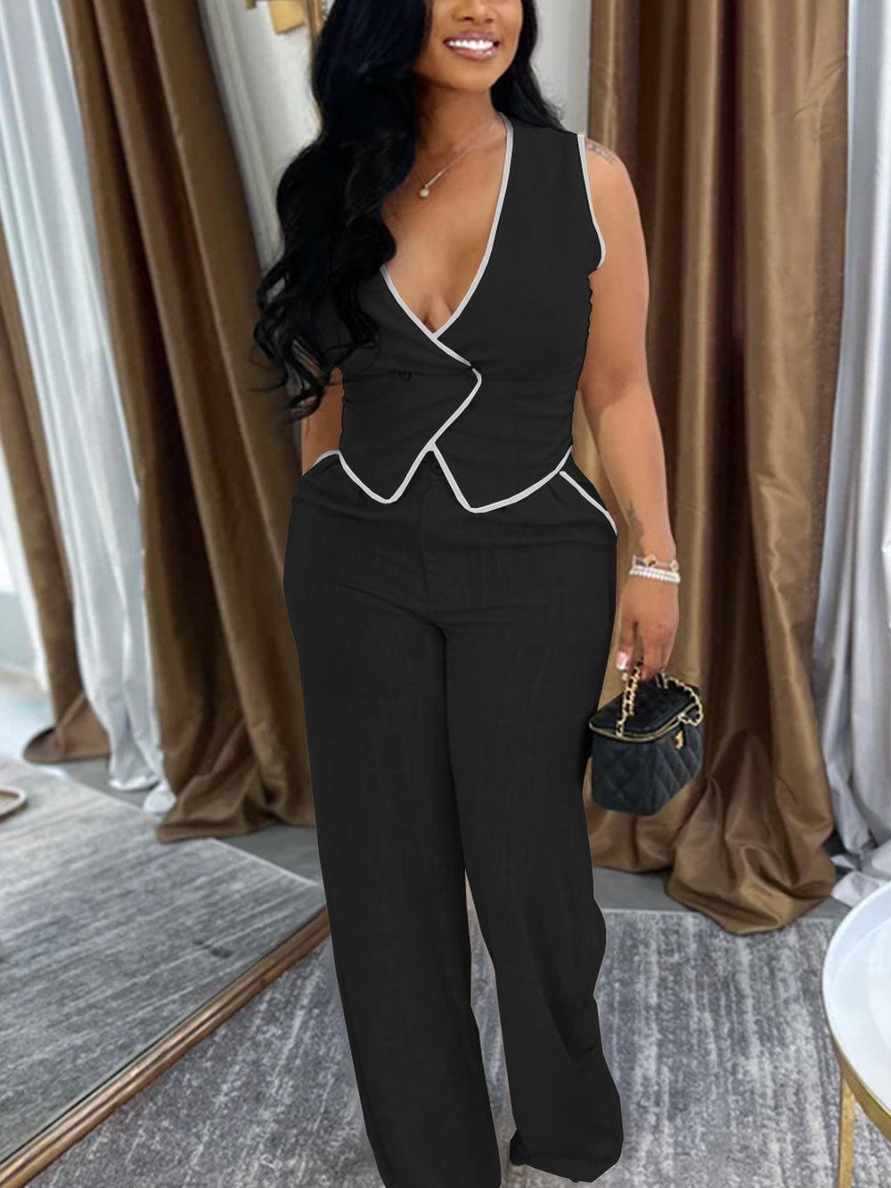 Sleeveless V Neck Vest Pants Suit product photo from NAB Leather