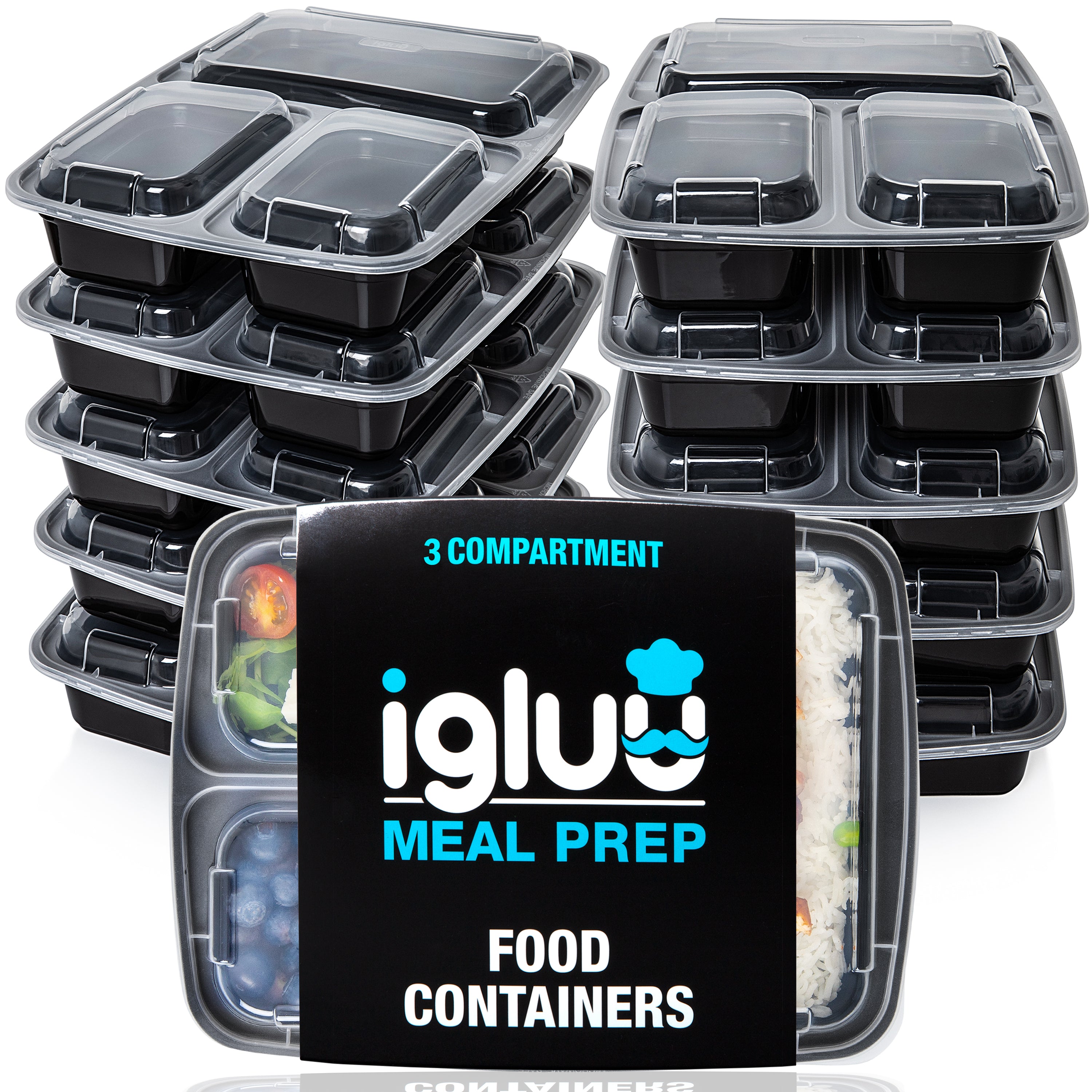 3-Compartment Reusable Containers with Airtight Lids - 946ml product photo from Igluumealprep