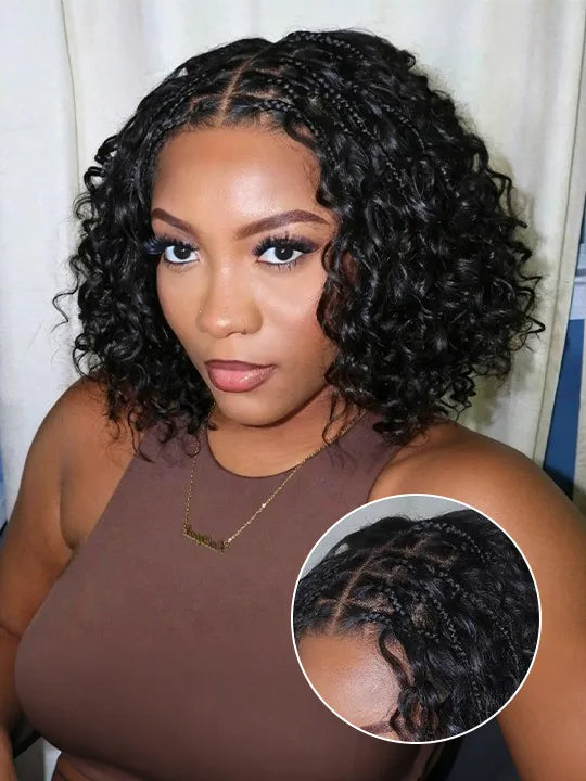 Knotless Boho Braided Water Wave Wig Glueless Pre-Cut Lace Human Hair Braided Wigs For Women product photo from KissLove Hair