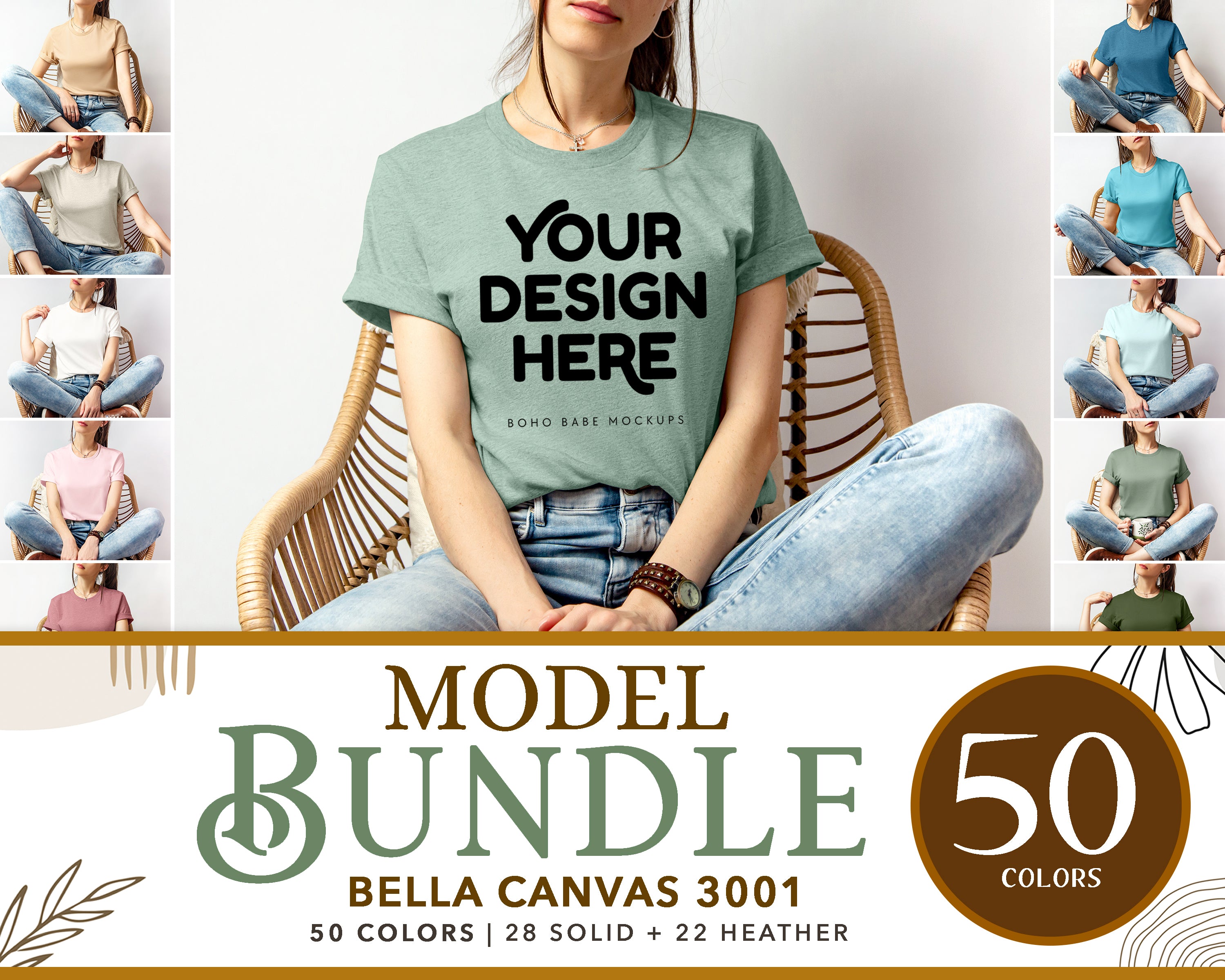 Bella Canvas 3001 Female Model Mockup Bundle | Boho Babe T-shirt Mockup Design - Vol.2 product photo from BohoBabeMockups