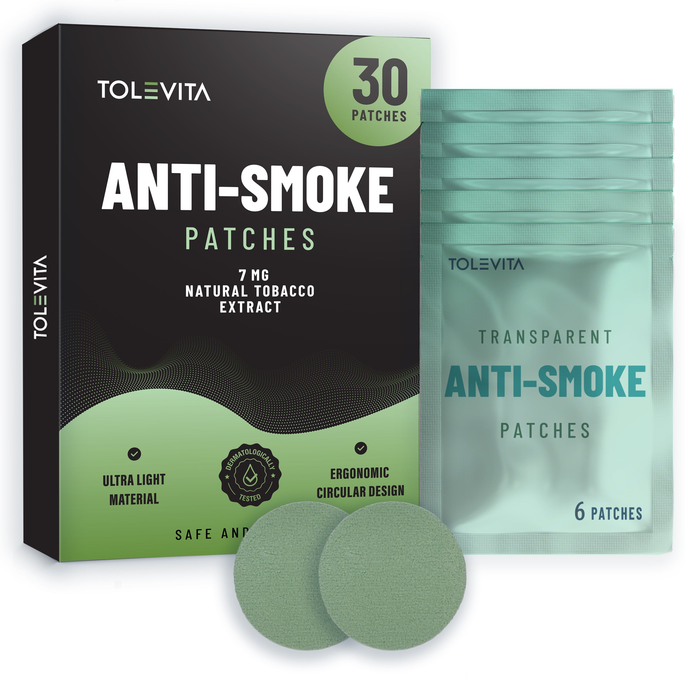 Anti-Smoke Herbal Patches to Help Reduce Cravings, Circle Shape 7mg (Green), 30 patches product photo from TOLEVITA