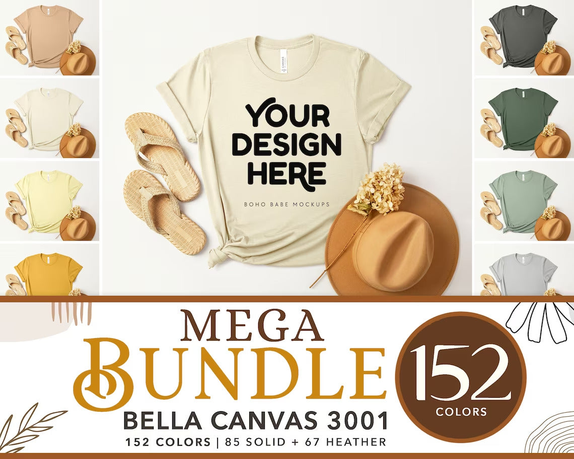 Bella Canvas 3001 T-Shirt Mockup Bundle | Boho Babe Flatlay Mockup Design - Vol.3 product photo from BohoBabeMockups