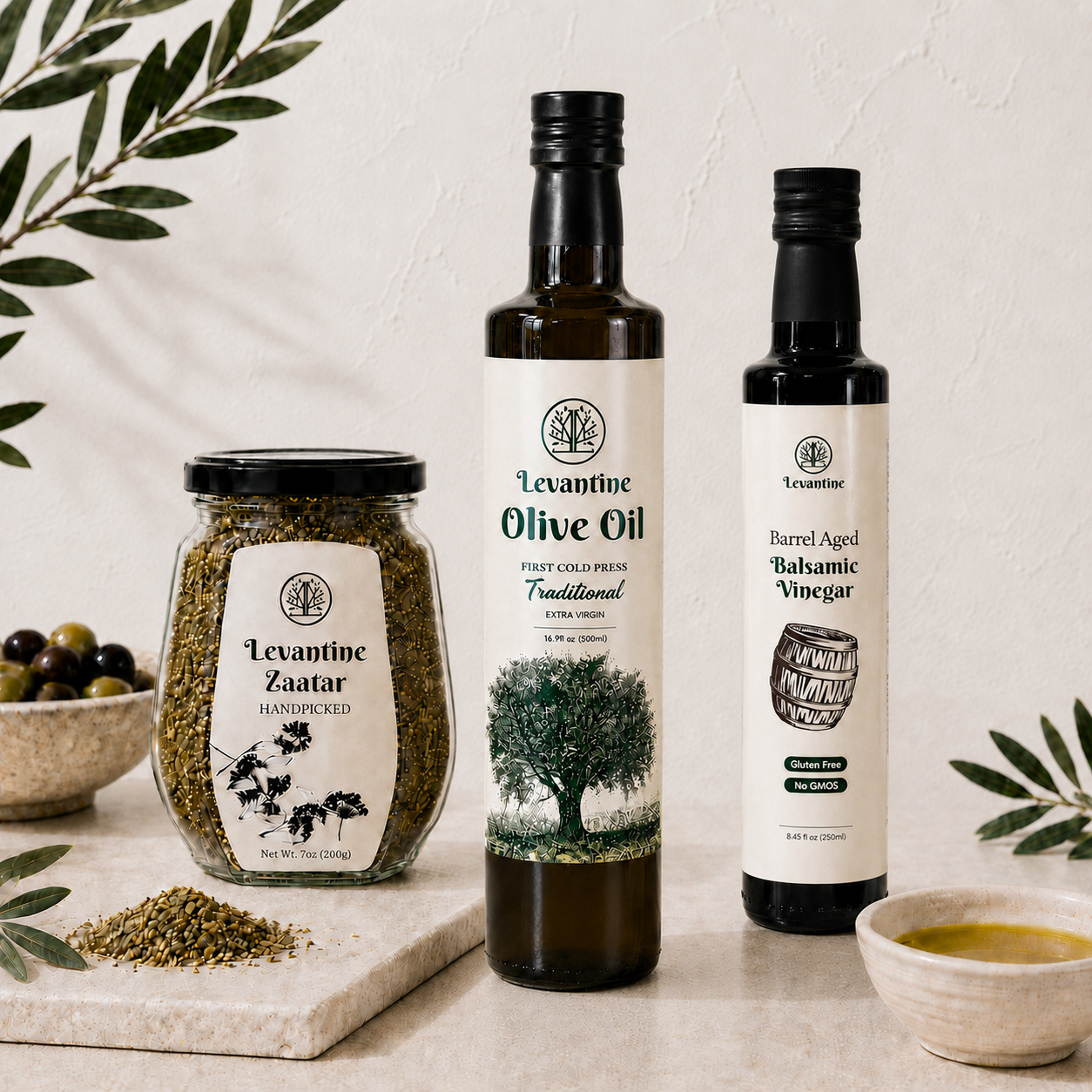 The Full Mediterranean Experience (Olive Oil, Barrel Aged Balsamic, and Zaatar) product photo from Levantinegoods
