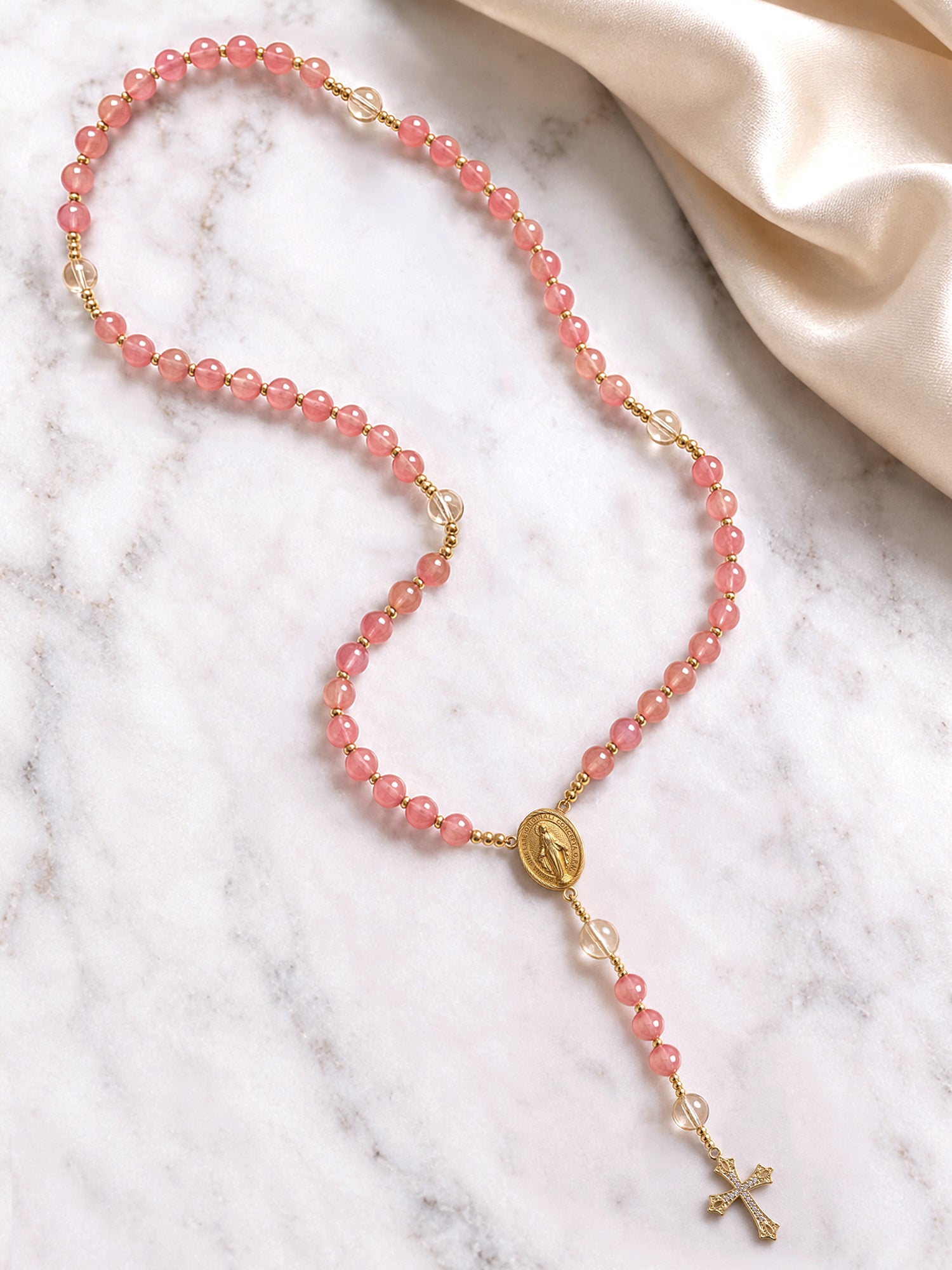 Catholight Marian Grace Rose Quartz Rosary $49.95 product photo from Catholight