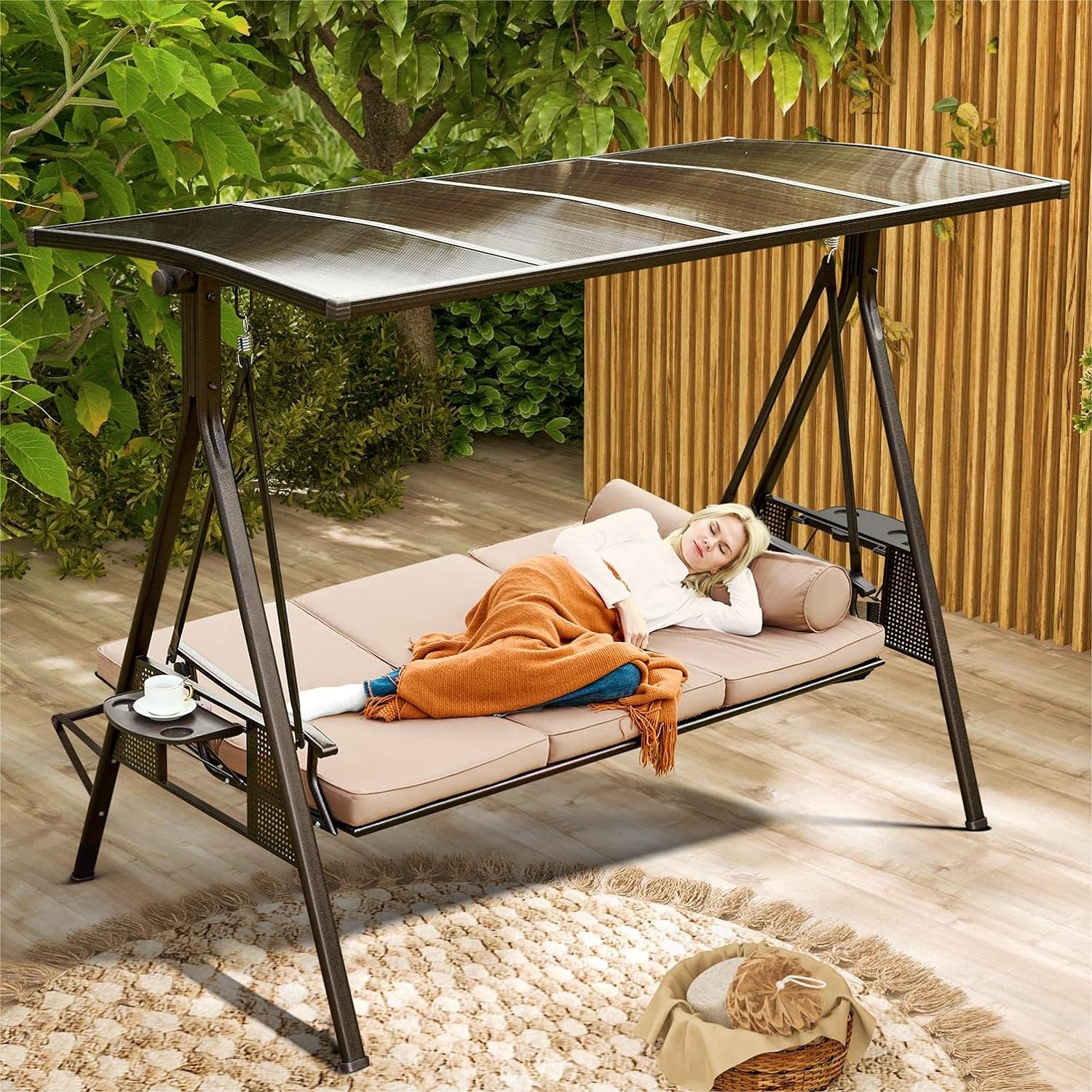Homrest Outdoor Porch Swing With Hardtop 3 Seat Patio Swing Bench With 2 Side Cup Holder Convertible Backrest Swing Bed.... product photo from Homrest - 60% Off (3 Verified) June 2026