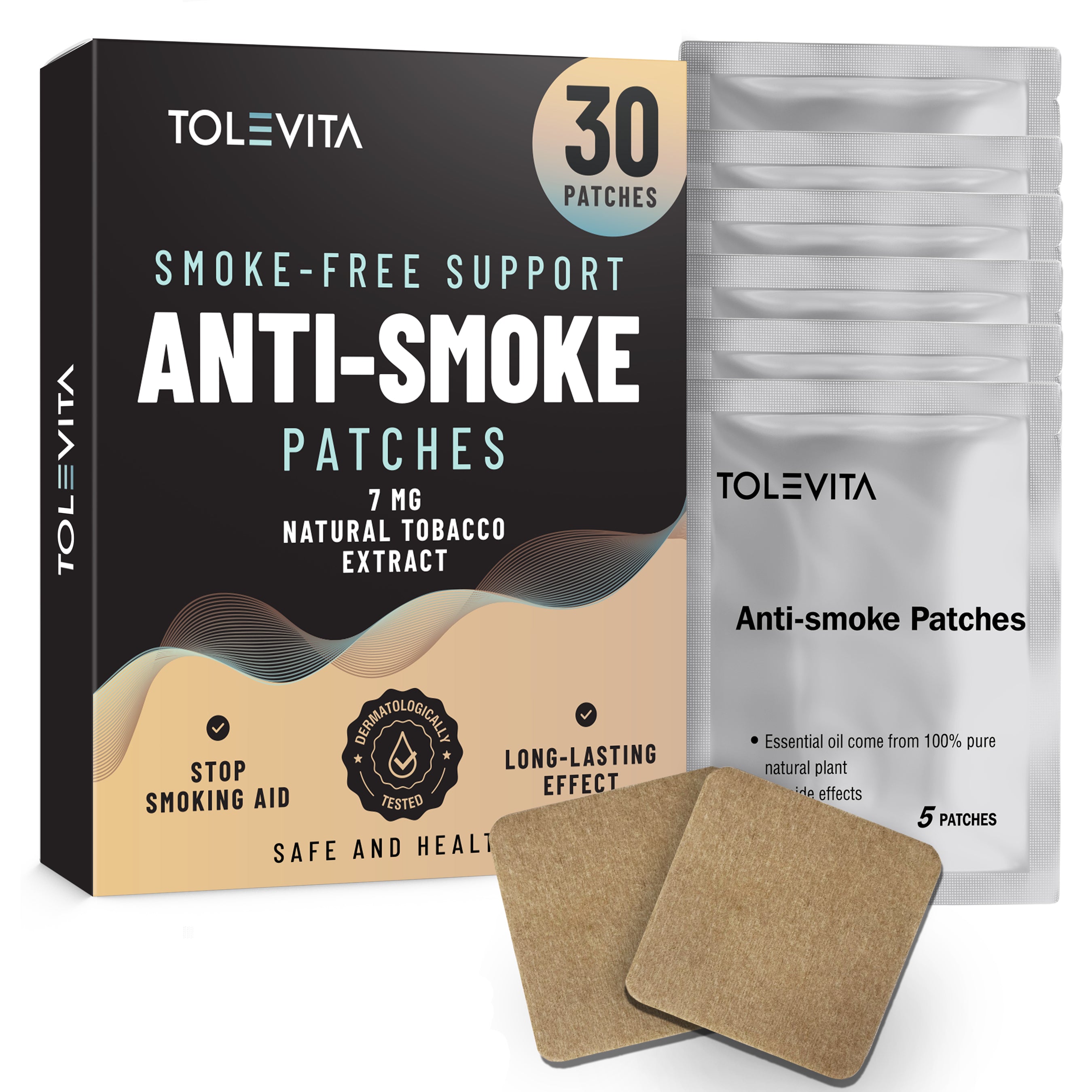 Anti-Smoke Herbal Patches to Help Reduce Cravings, Beige Non-woven fabric, 30 patches product photo from TOLEVITA