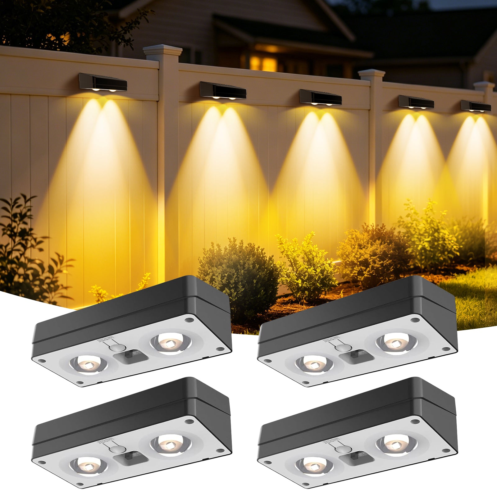 Solar Fence Lights With 12 Modes Rgb Color Glow Led Solar Lights Outdoor Waterproof Solar Lights For Patio Backyard Deck... product photo from Quntis