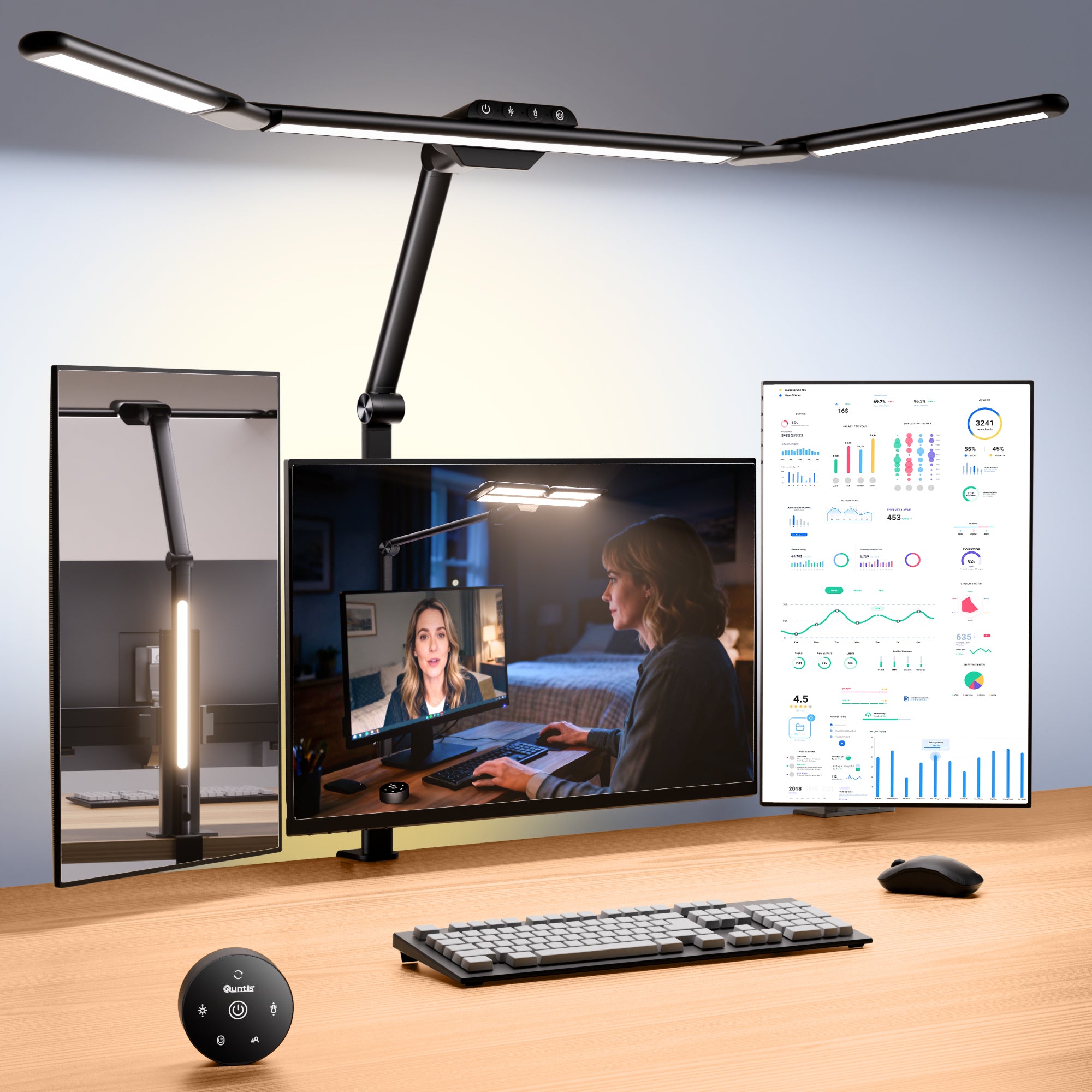 Quntis Luxury 3 Segment Foldable Dual Control Radar Sensor Smart Monitor Light Bar Multi Scene Eye Care Desk Lamp product photo from Quntis