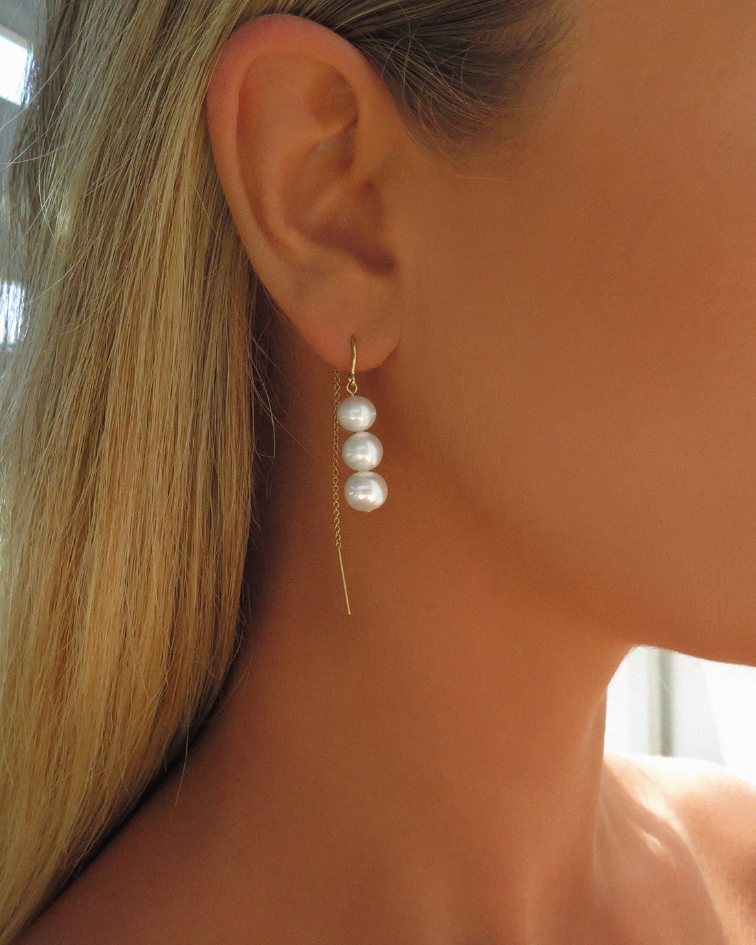 Triple Freshwater Pearl Stack U-Threader Earrings - 14k Gold-Filled | Waterproof & Tarnish-Resistant | The Littl product photo from THE LITTL