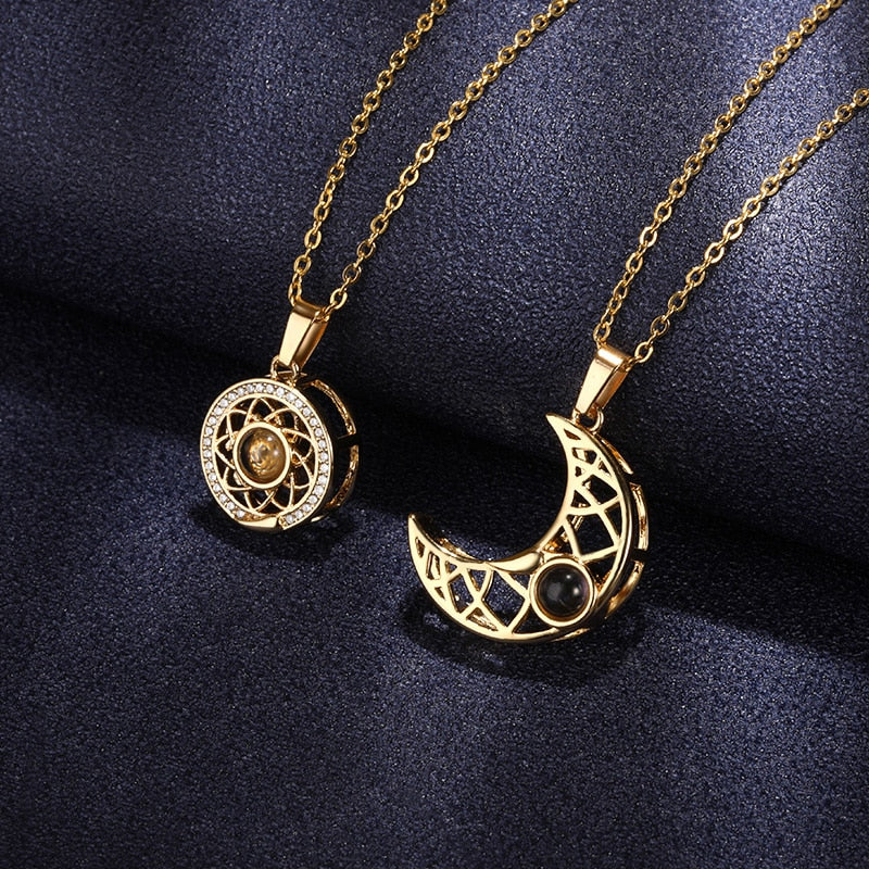 Sun And Moon Love Memory Confession 100 Languages I Love You Necklace Projection Gold Chian Couple Pendant product photo from Nowadays Fashion