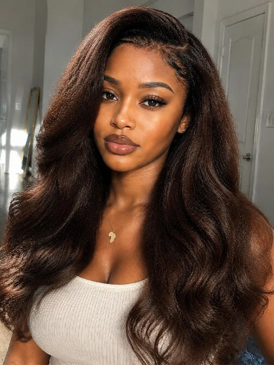 Kisslove Invisi-Drawstring 360 Lace Wig Ombre Brown Hair Yaki Body Wave Wigs with Newborn Hairline - KissLove Hair product photo from KissLove Hair
