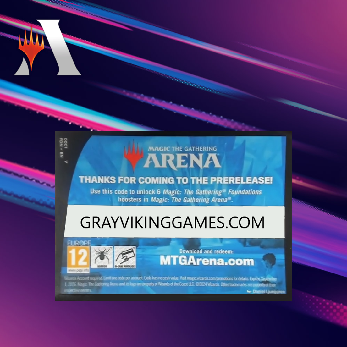 Foundations Prerelease Pack Code - 6 Boosters (max 1) Regular price $595 $5.95 product photo from Grayvikinggames