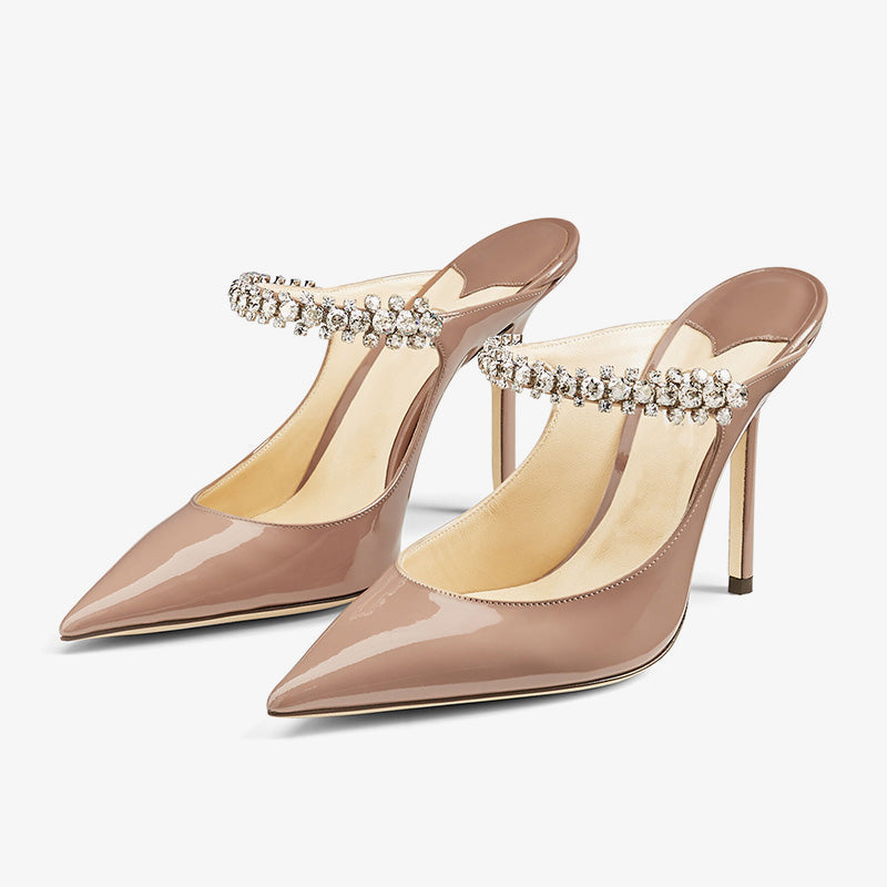 Nude Patent Leather Mule With Crystal Strap product photo from ARNO CONTI