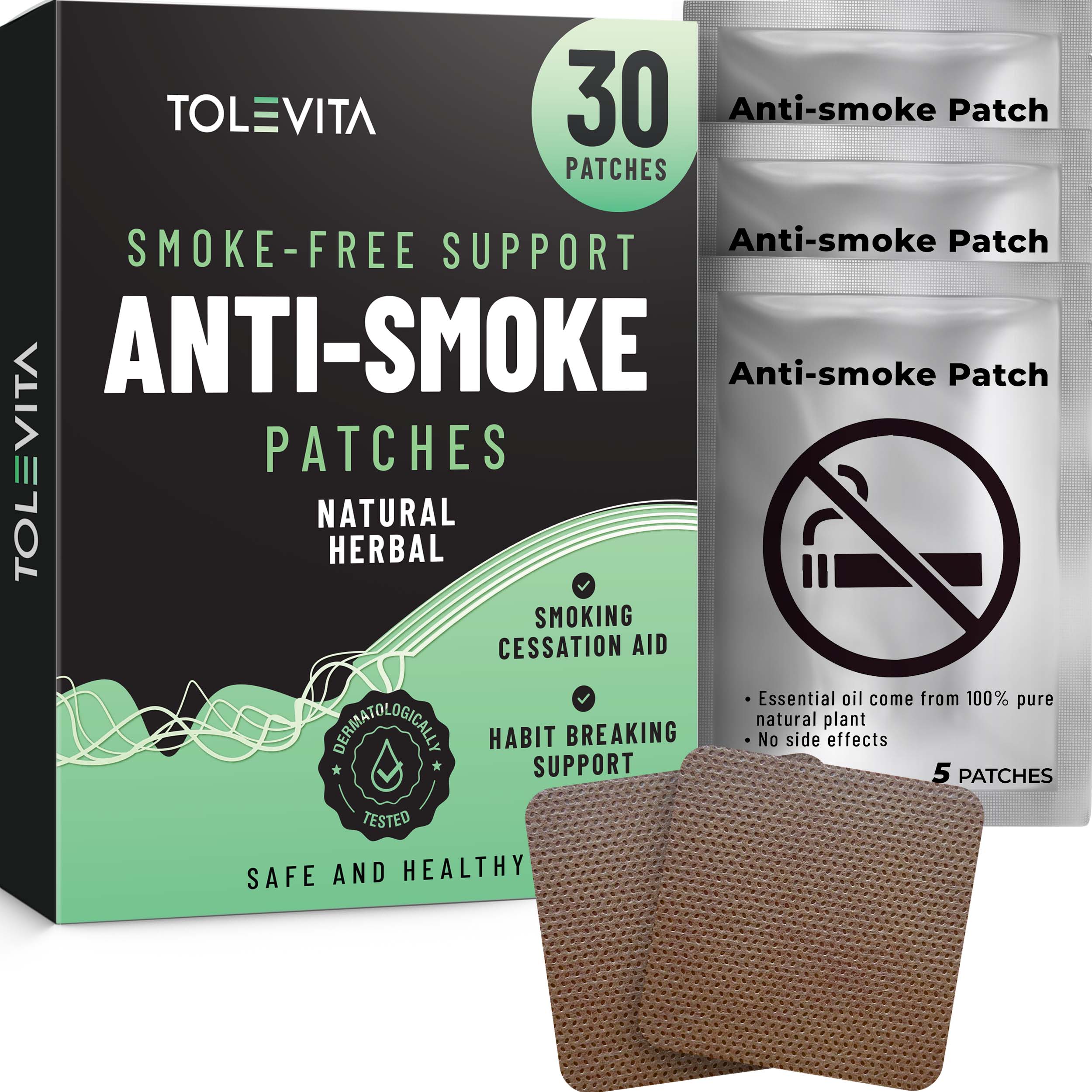 Anti-Smoke Herbal Patches to Help Reduce Cravings, Herbal Stop Smoking Aid for a Healthier Lifestyle, 30 patches product photo from TOLEVITA