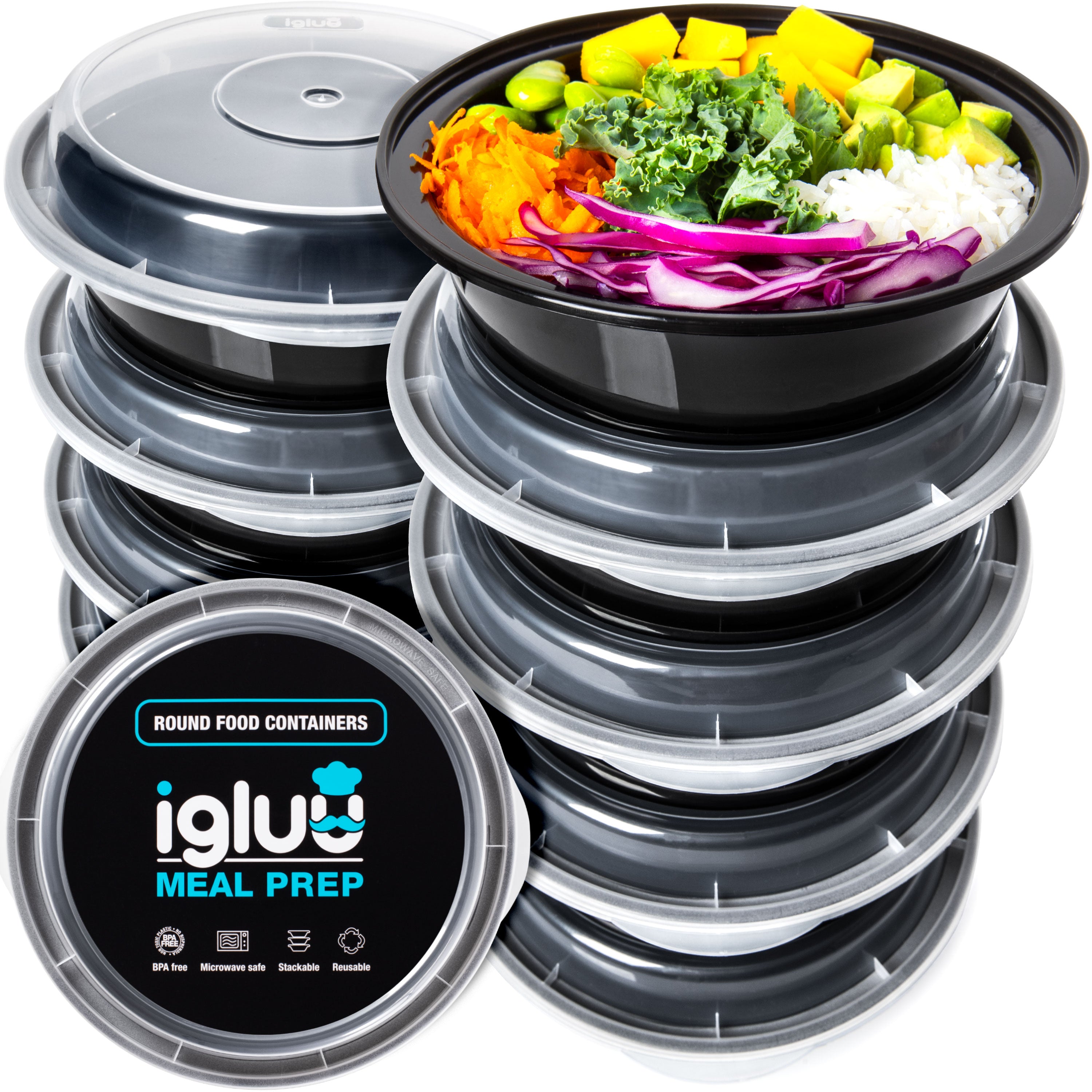 Round Reusable Containers with Airtight Lids - 828ml product photo from Igluumealprep