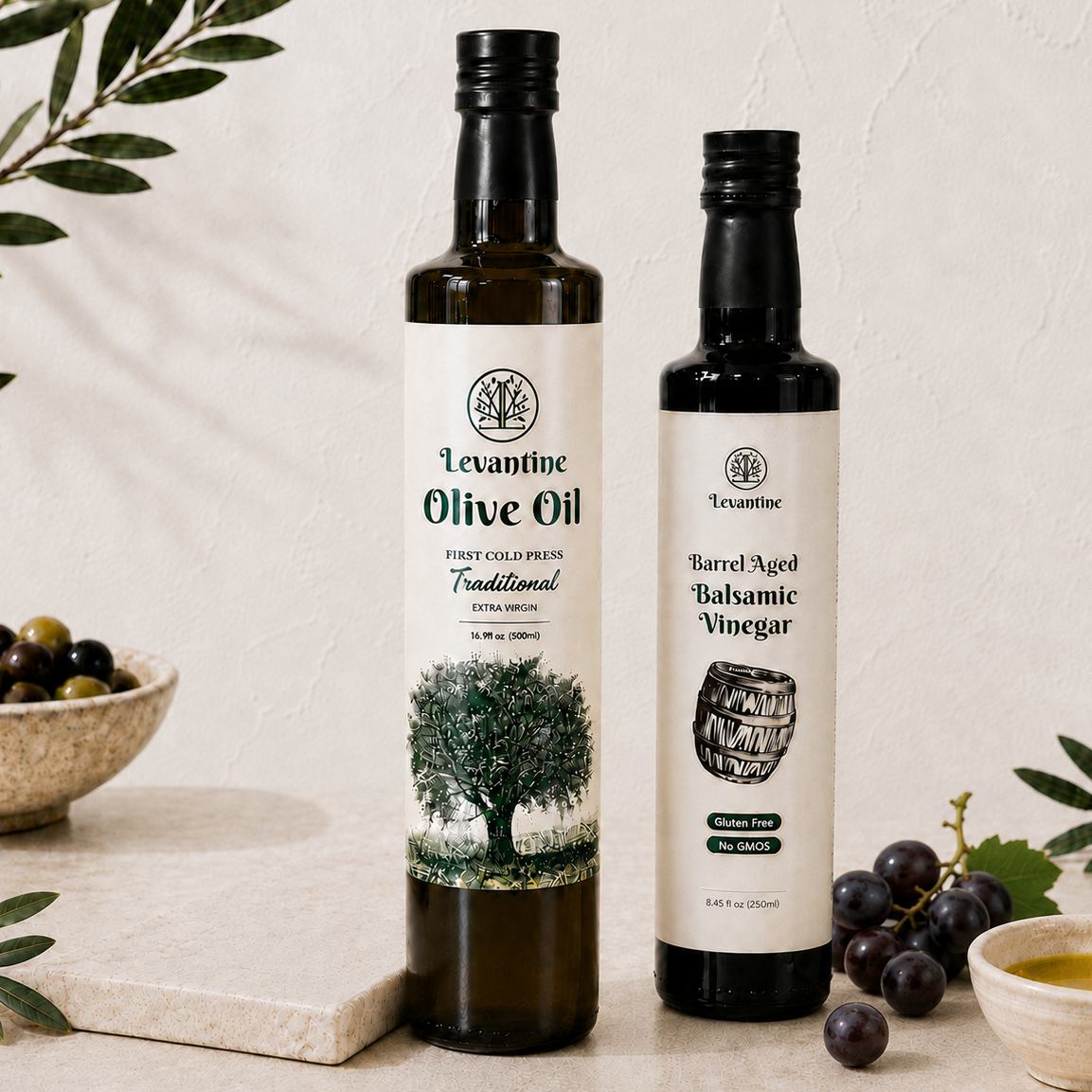 The Levantine Finishing Duo (Olive Oil and Barrel Aged Balsamic) product photo from Levantinegoods