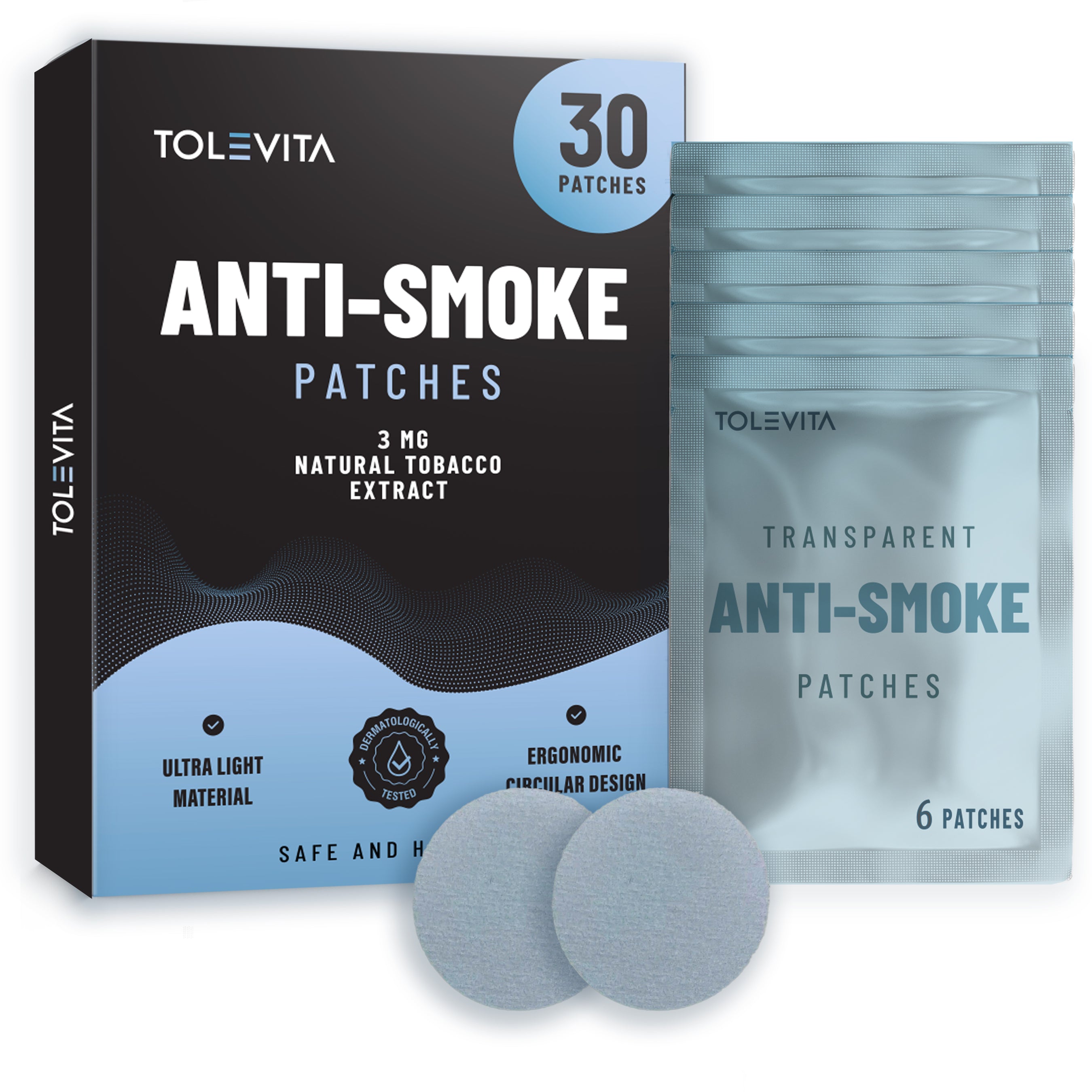 Anti-Smoke Herbal Patches to Help Reduce Cravings, Circle Shape 3mg (Blue), 30 patches product photo from TOLEVITA