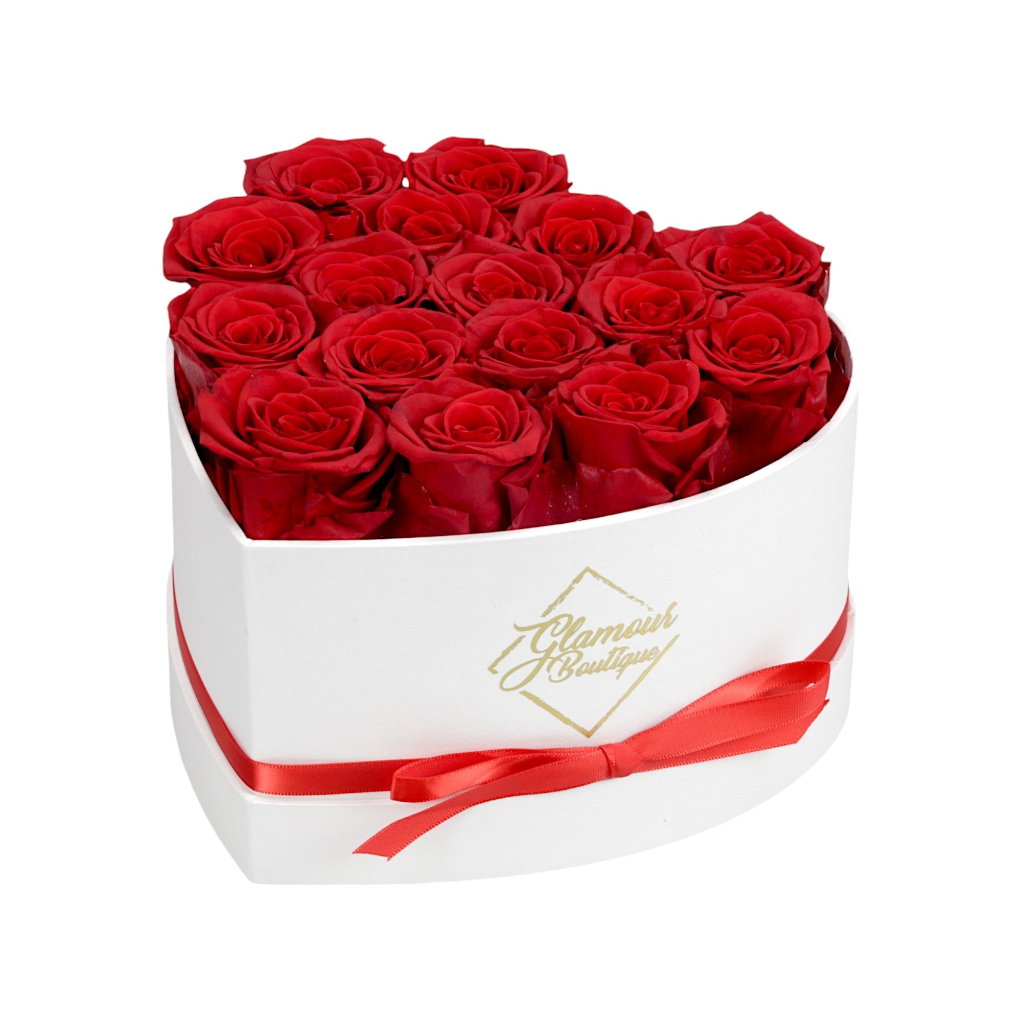 Immortal Love White Heart | 16 Red Roses$59.95 product photo from Glamourboutique
