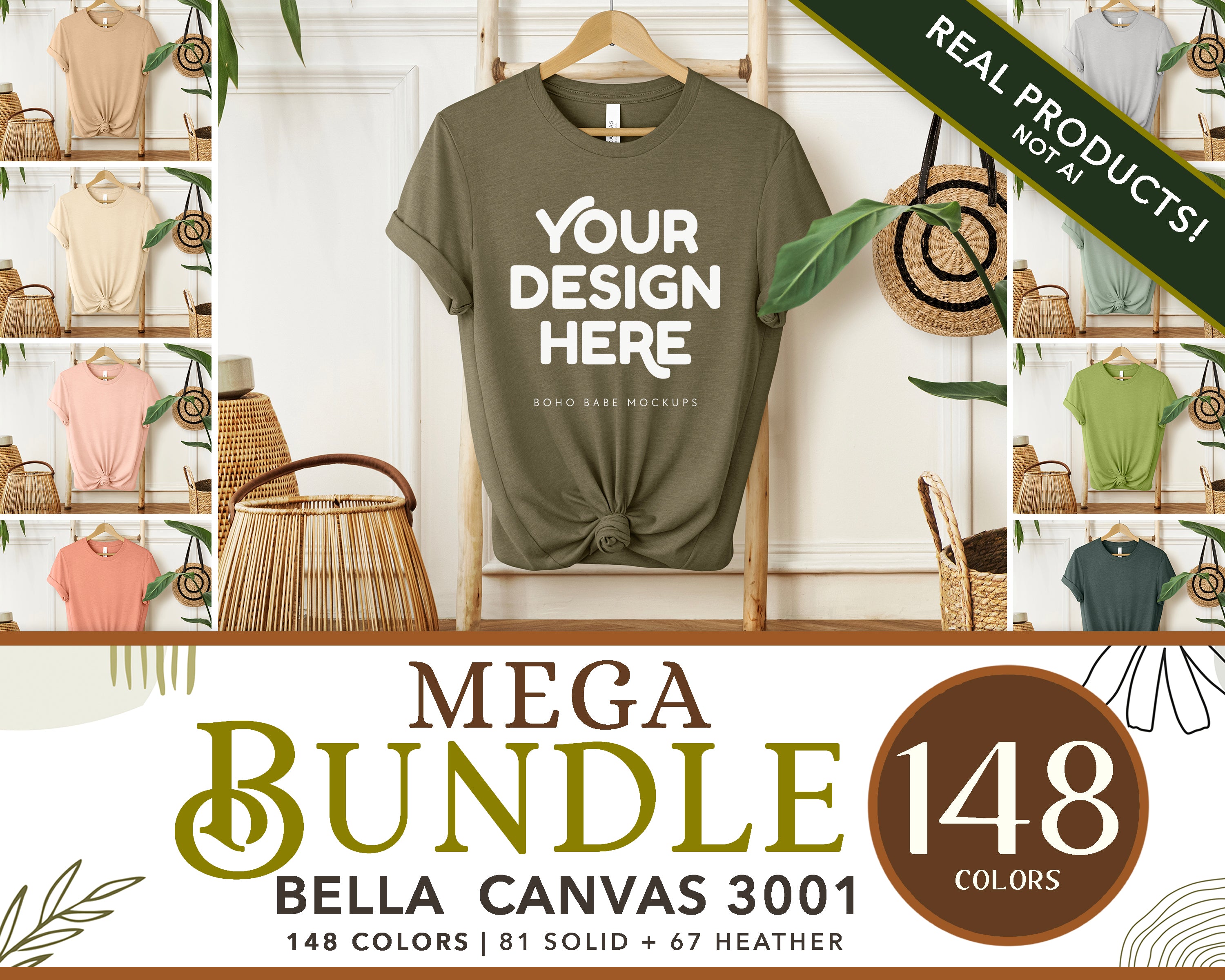 Bella Canvas 3001 T-Shirt Mockup Bundle | Boho Babe Hanging Mockup Design - Vol.1 product photo from BohoBabeMockups